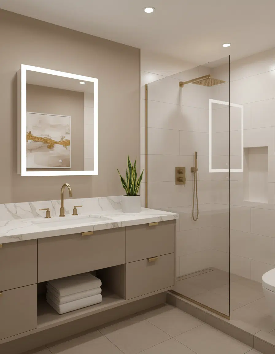 LED Illuminated Bathroom Storage with Color-Changing Lights