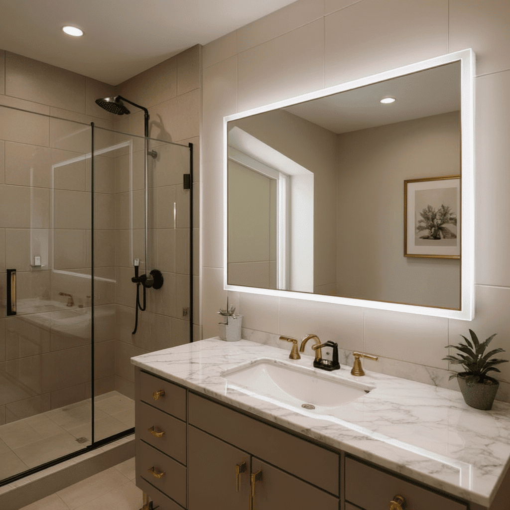 Square Wall-Mounted Mirror with Backlit Glow