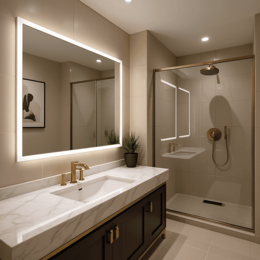 Square Wall-Mounted Mirror with Backlit Glow