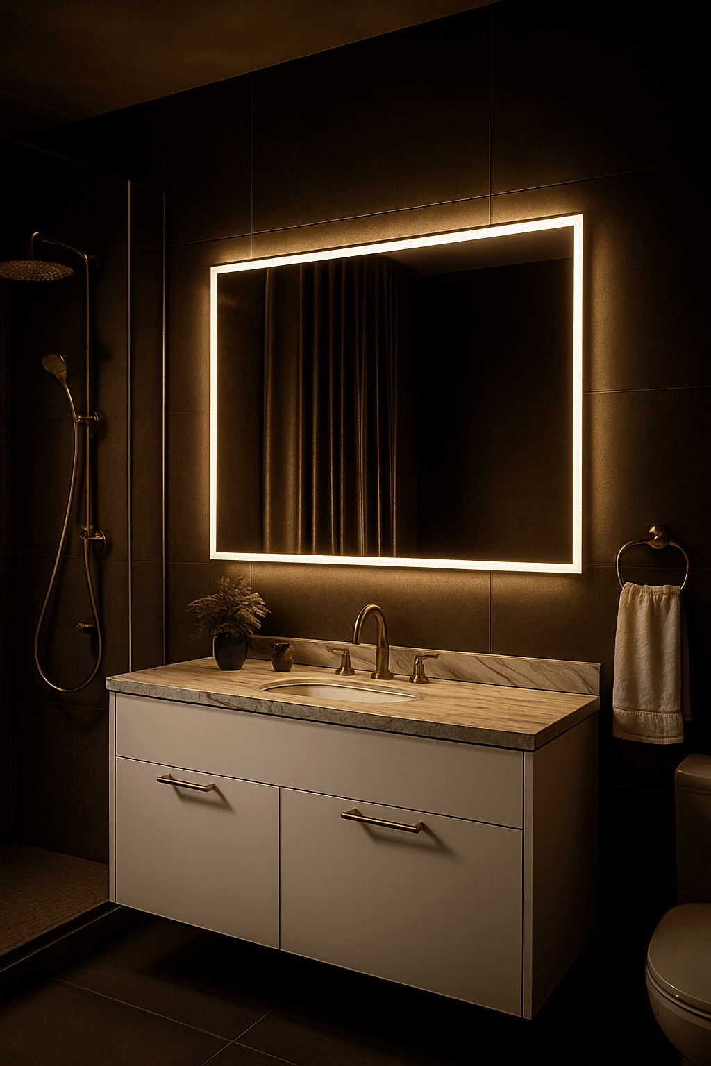 Square Wall-Mounted Mirror with Backlit Glow