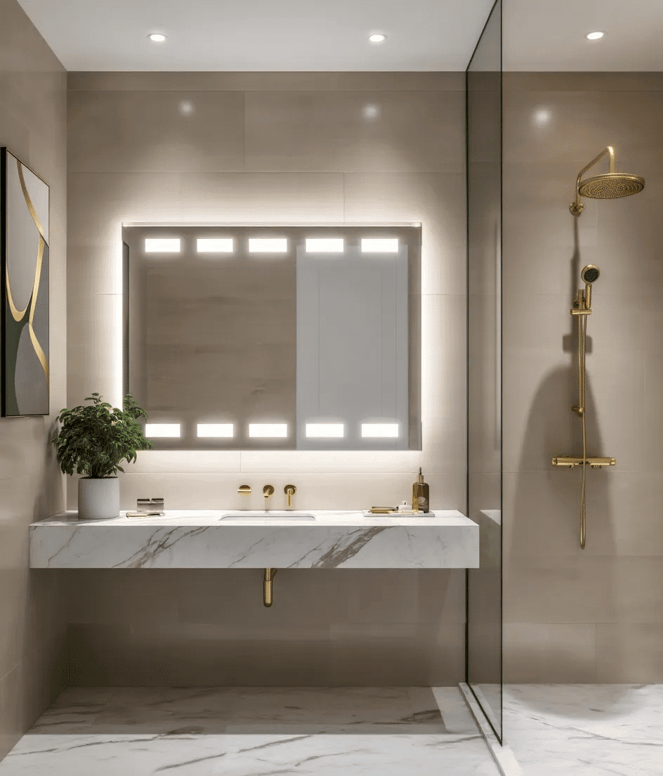 LED Backlit Mirror with Geometric Glow