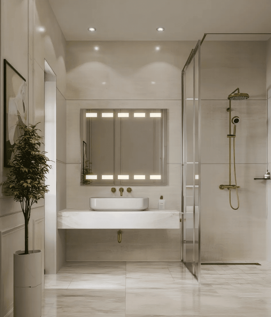 LED Backlit Mirror with Geometric Glow