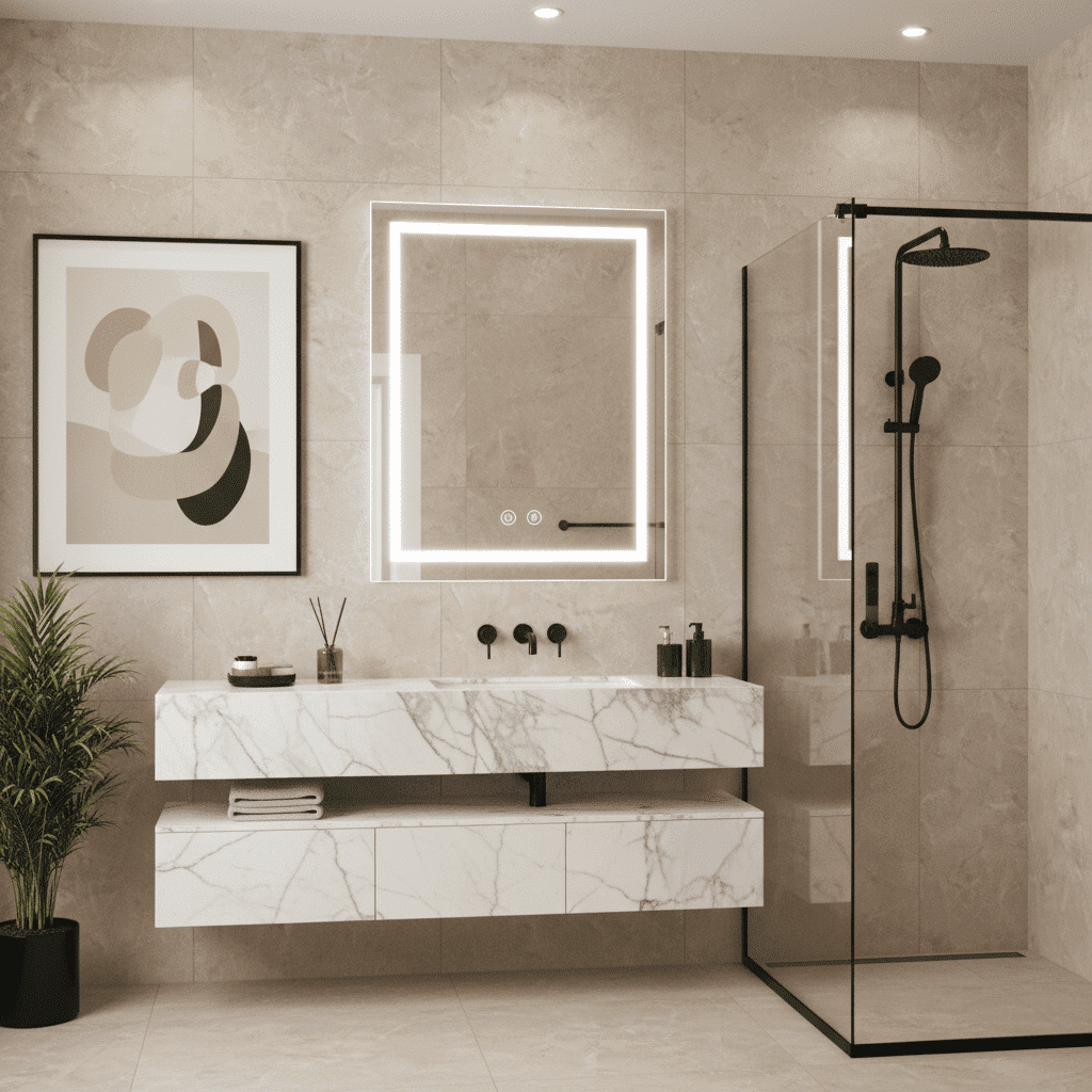 Square LED Bathroom Mirror with Touch Sensor & Soft Glow