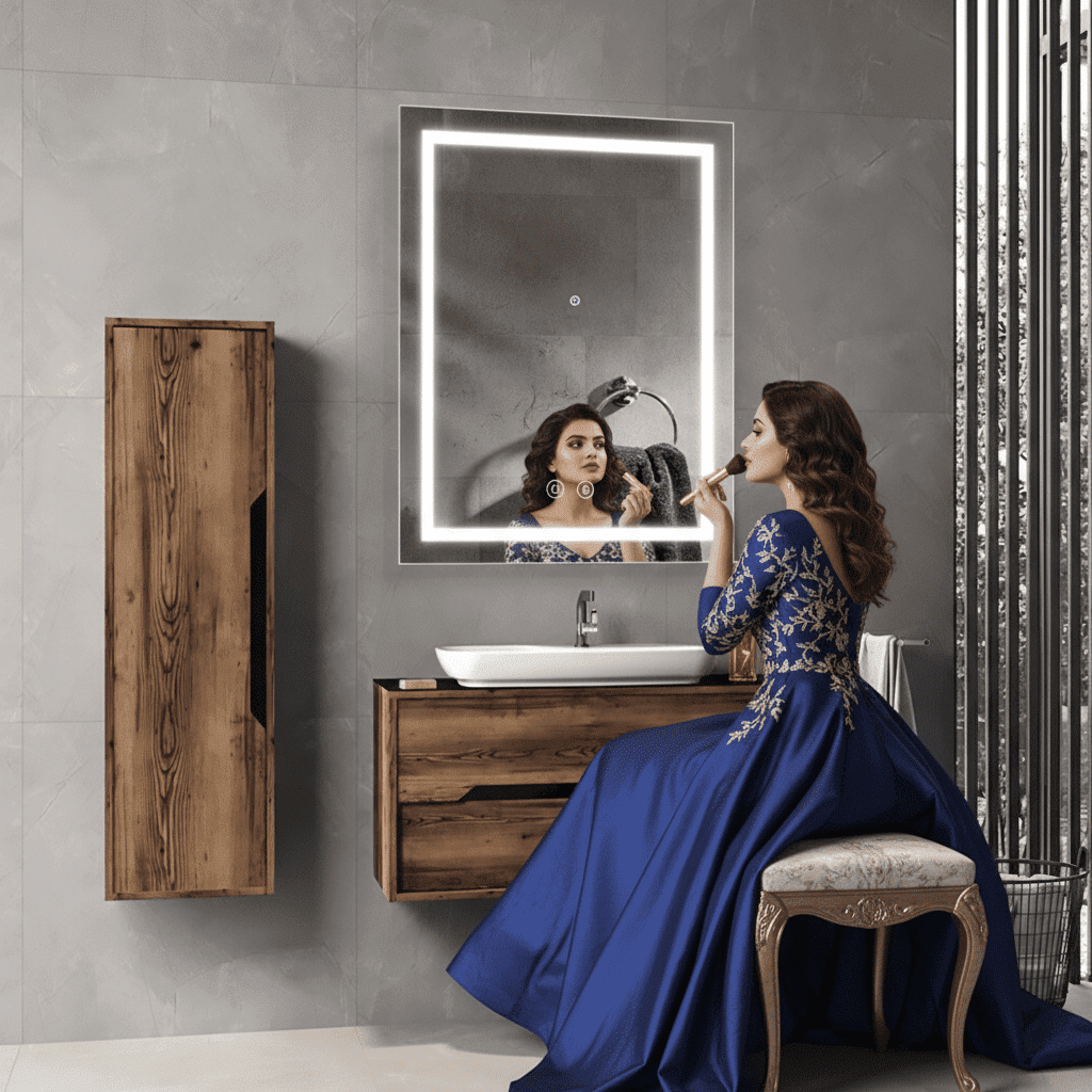 Square LED Bathroom Mirror with Touch Sensor & Soft Glow