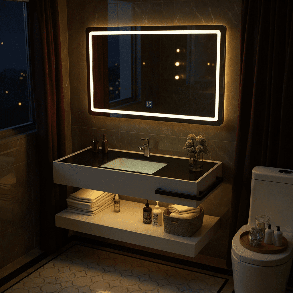Contemporary Horizontal Bathroom Mirror with LED
