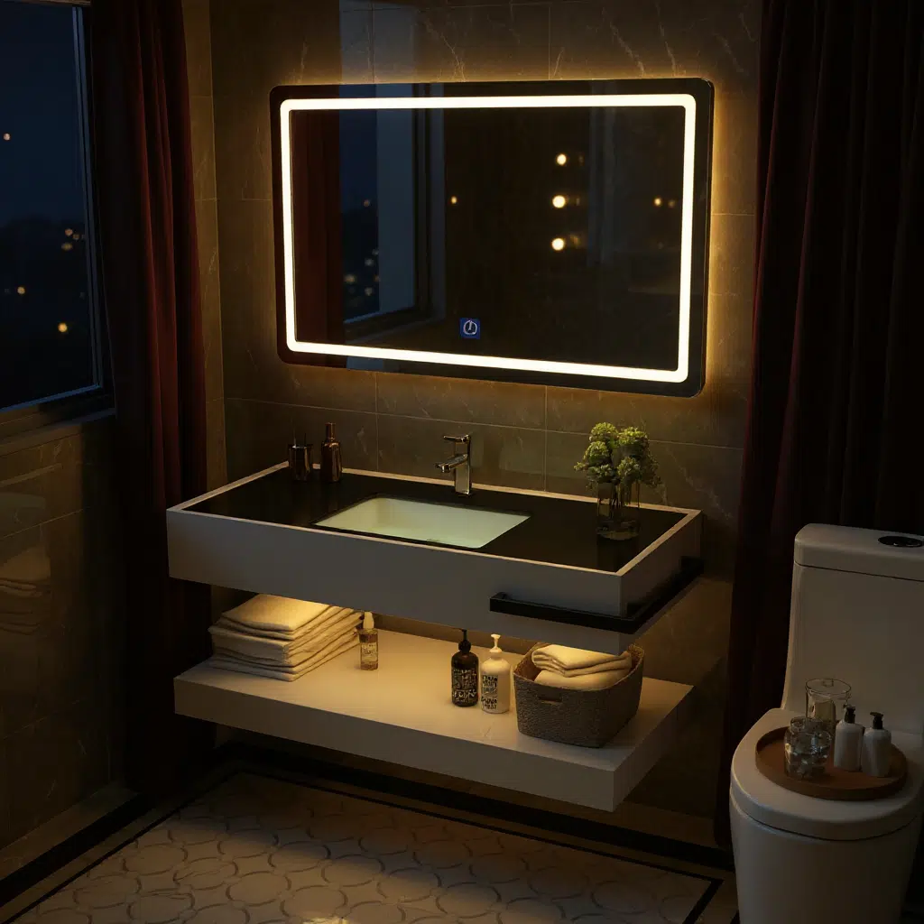 Contemporary Horizontal Bathroom Mirror with LED