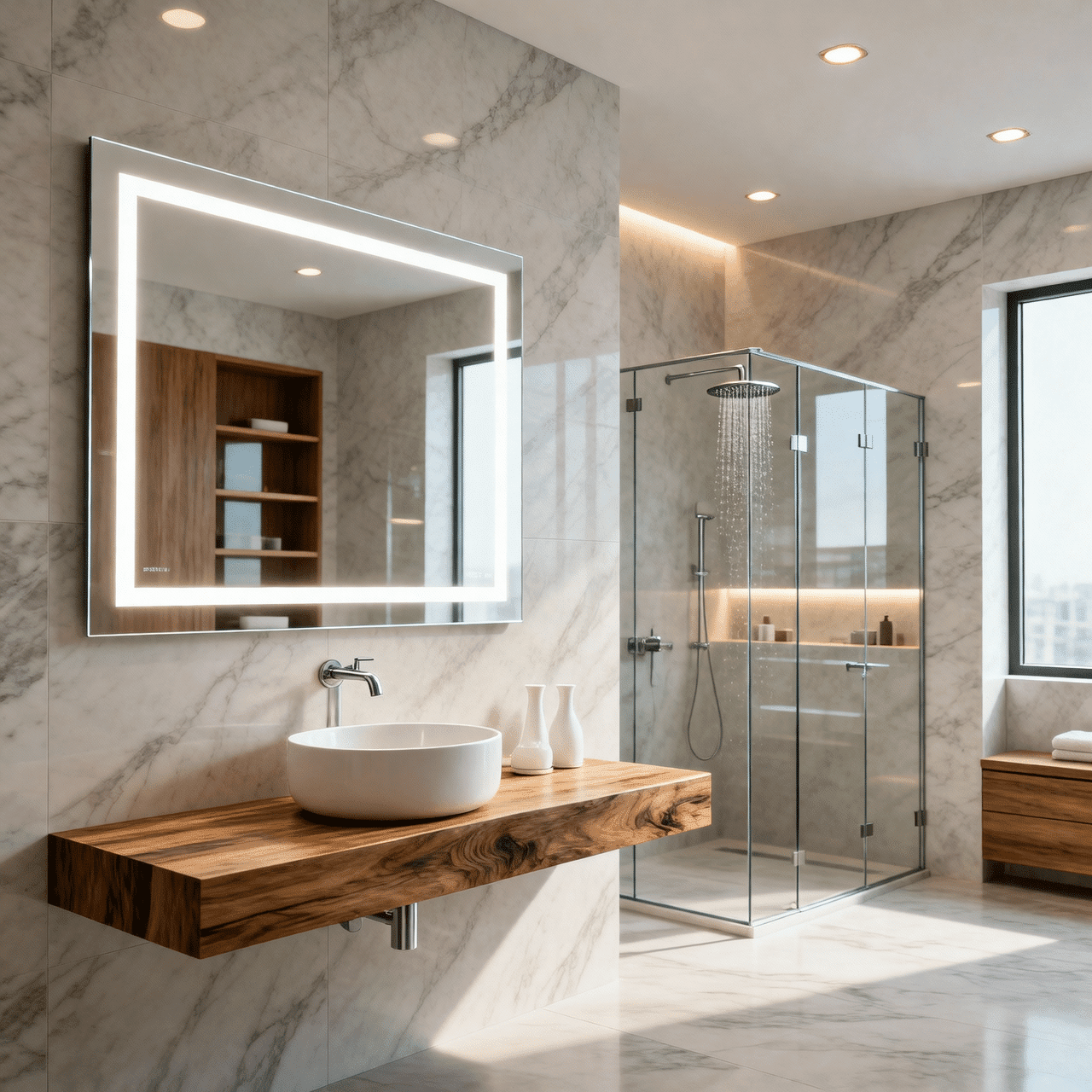 Modern Square LED Mirror with Touch Sensor & Anti Fog