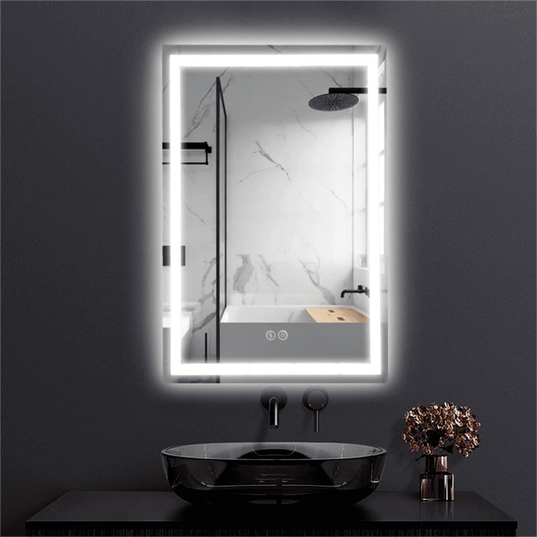 Square LED Bathroom Mirror with Touch Sensor & Soft Glow
