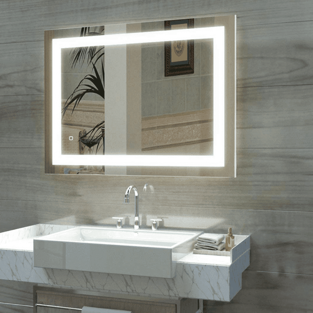 Contemporary Horizontal Bathroom Mirror with LED
