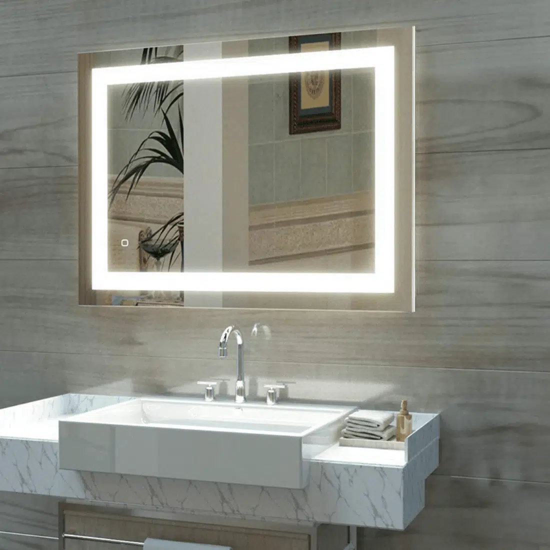Contemporary Horizontal Bathroom Mirror with LED