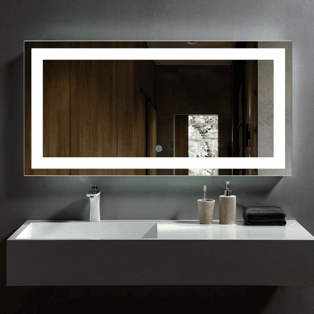 Contemporary Horizontal Bathroom Mirror with LED