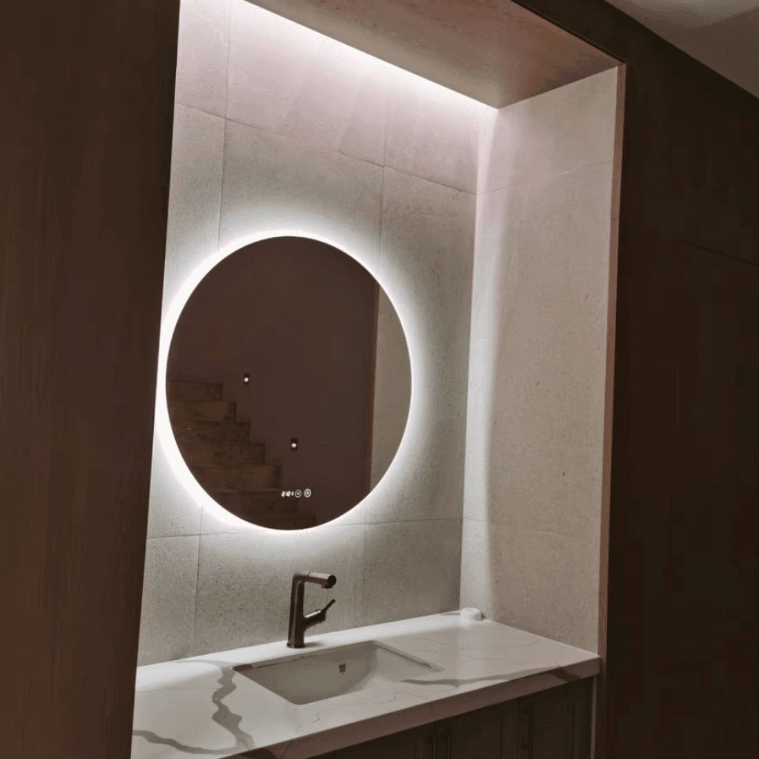 Round Backlit Bathroom Lighted LED Mirror