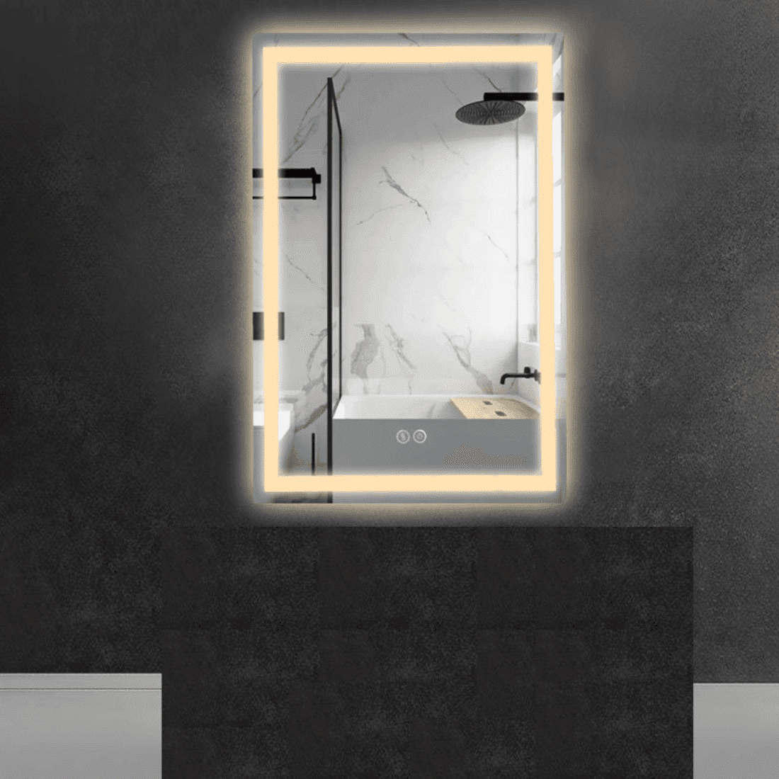 Square LED Bathroom Mirror with Touch Sensor & Soft Glow