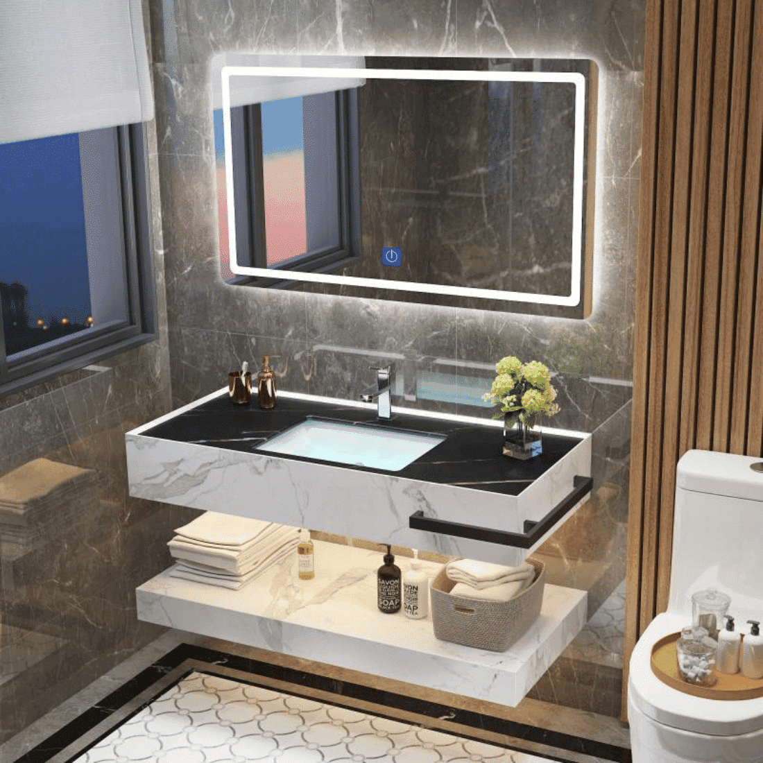 Contemporary Horizontal Bathroom Mirror with LED
