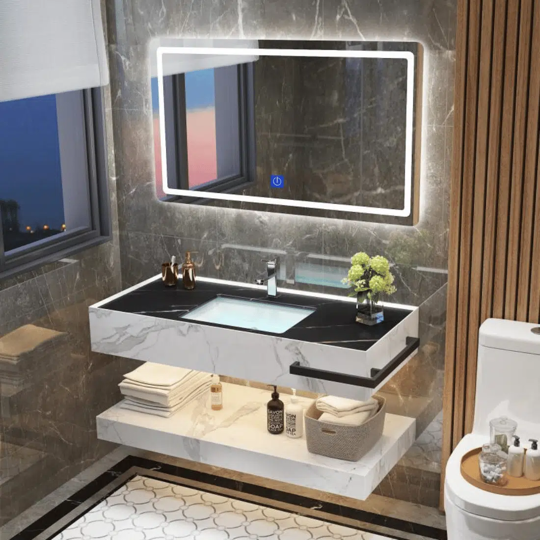 Contemporary Horizontal Bathroom Mirror with LED