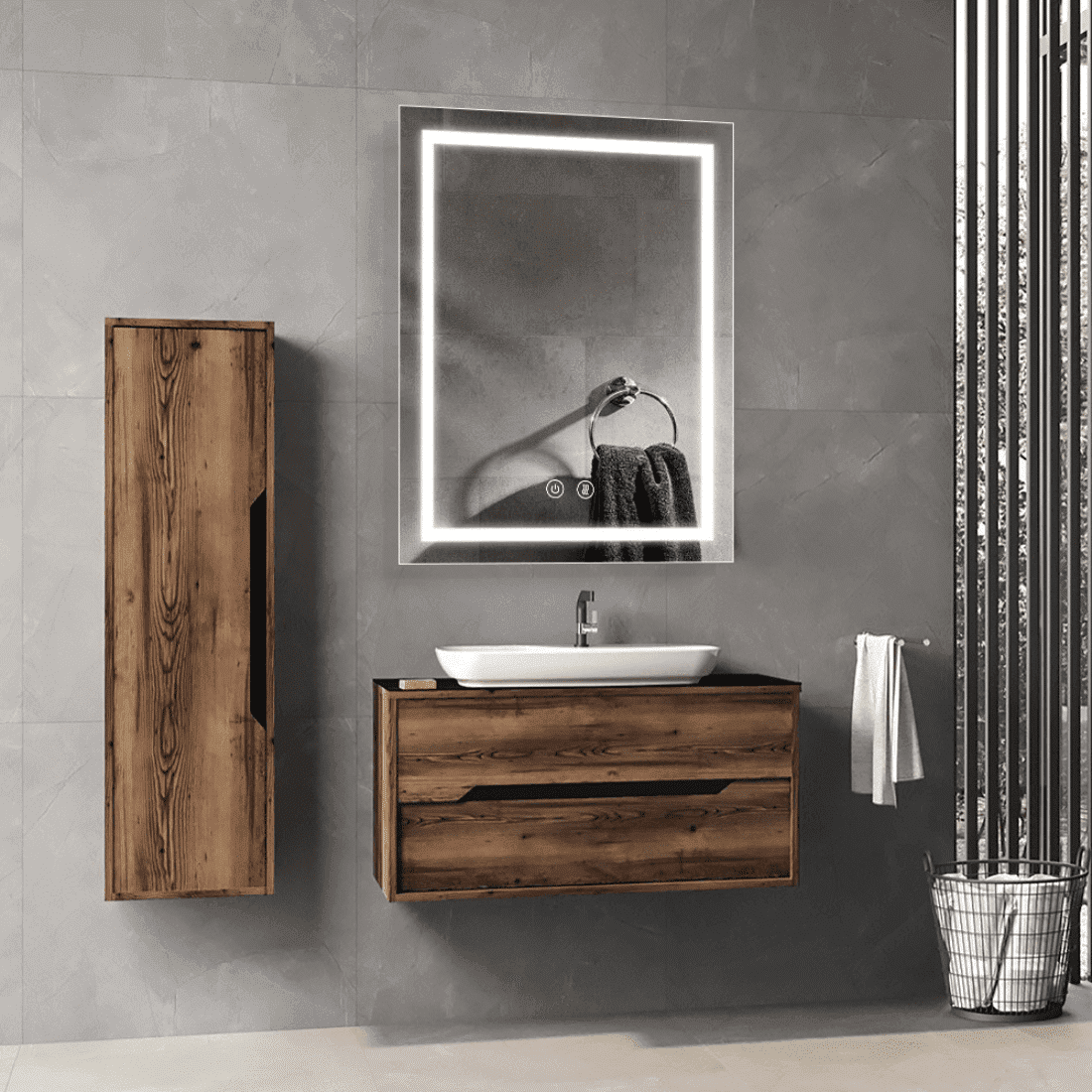 Square LED Bathroom Mirror with Touch Sensor & Soft Glow