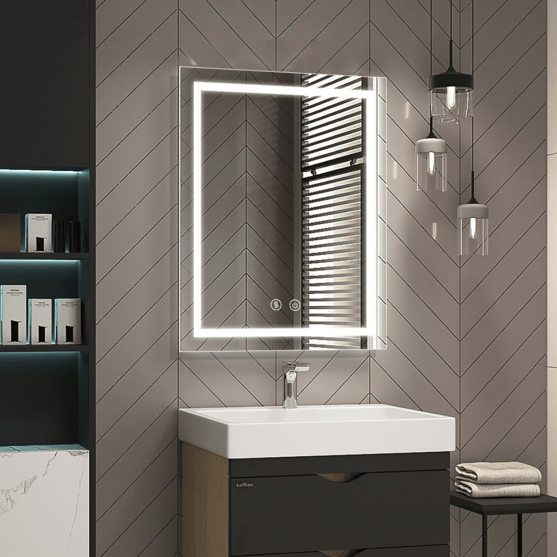 Square LED Bathroom Mirror with Touch Sensor & Soft Glow