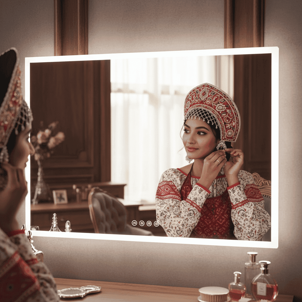 Square Wall-Mounted Mirror with Backlit Glow 1