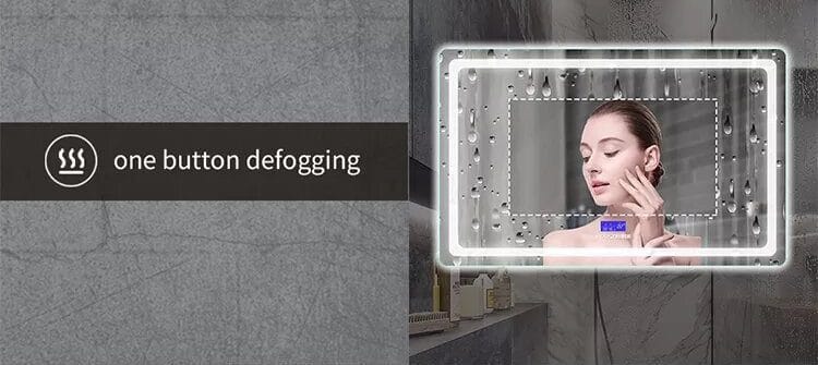 Defogged area on a steamy LED mirror
