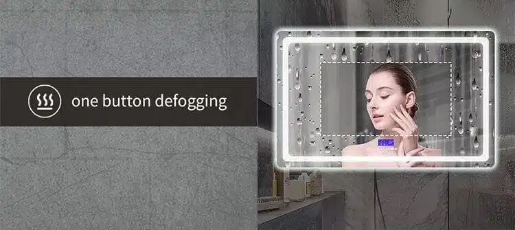 Defogged area on a steamy LED mirror