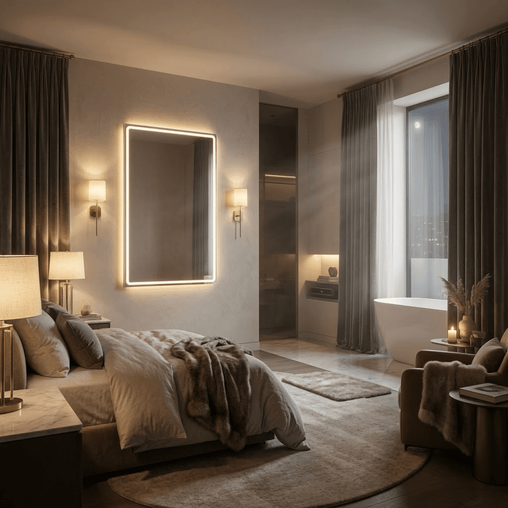 Luxury Bedroom Vanity with Smart LED Mirror Design
