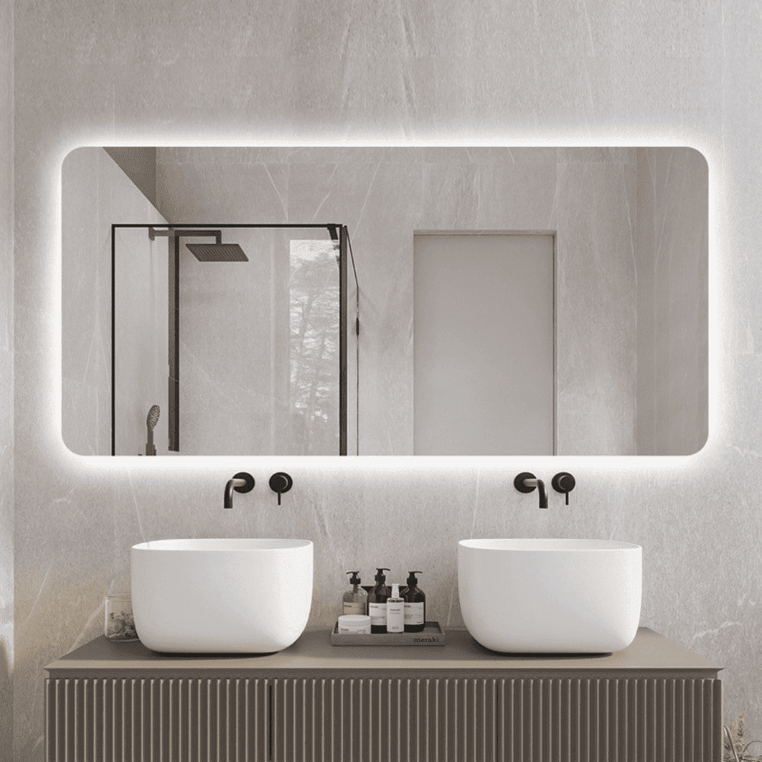 Large Rectangular LED Bathroom Mirror with Soft Backlight