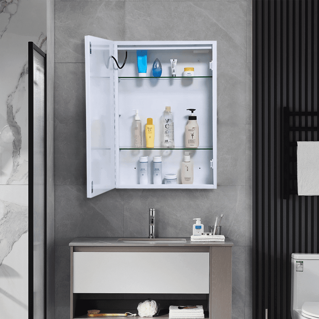 Wall Mounted LED Mirror Storage Cabinet