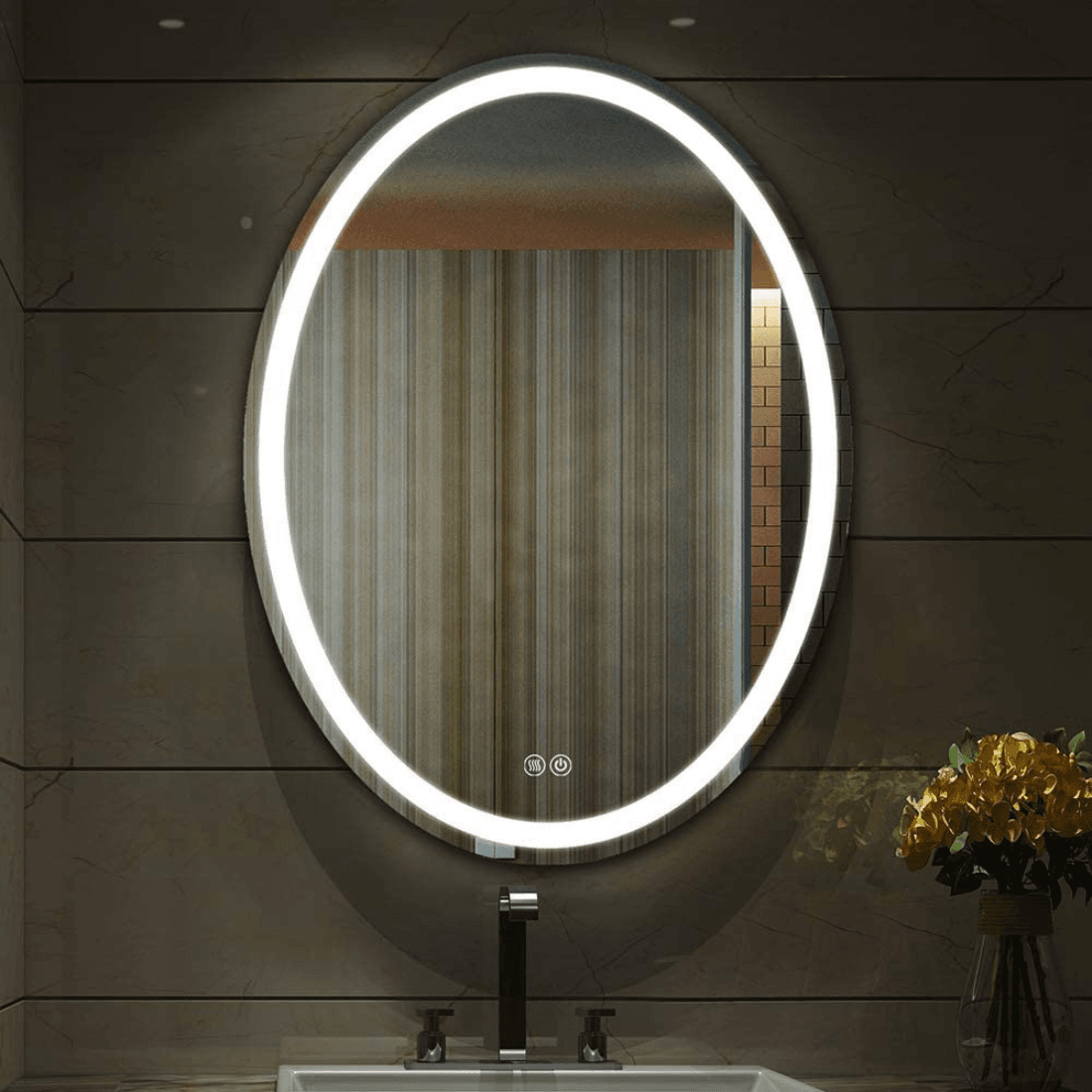 Oval Shape Lighted LED Mirror – Modern Bathroom Vanity Mirror (Touch Control, Dimmable, Anti-Fog, 3 Light Modes, IP44 Rated) Oval Shape Lighted LED Mirror – Modern Bathroom Vanity Mirror (Touch Control, Dimmable, Anti-Fog, 3 Light Modes, IP44 Rated)