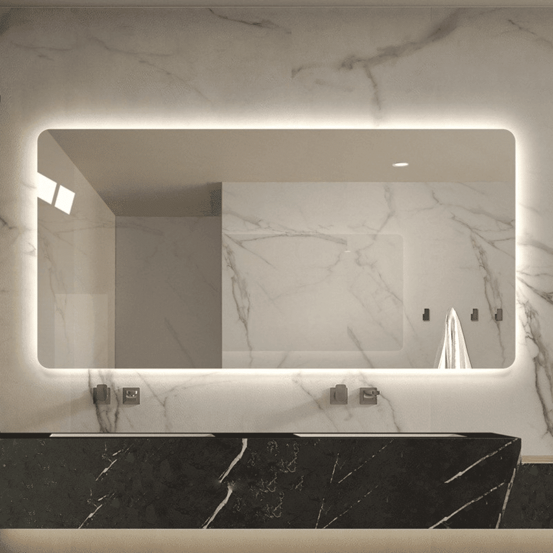 Large Rectangular LED Bathroom Mirror with Soft Backlight