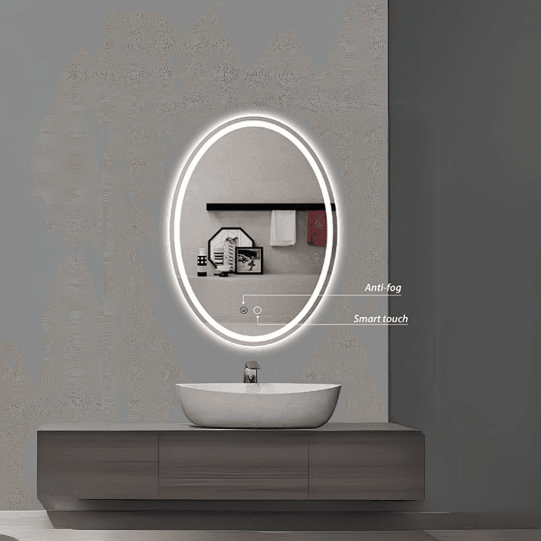 Oval Shape Lighted LED Mirror – Modern Bathroom Vanity Mirror (Touch Control, Dimmable, Anti-Fog, 3 Light Modes, IP44 Rated) Oval Shape Lighted LED Mirror – Modern Bathroom Vanity Mirror (Touch Control, Dimmable, Anti-Fog, 3 Light Modes, IP44 Rated)