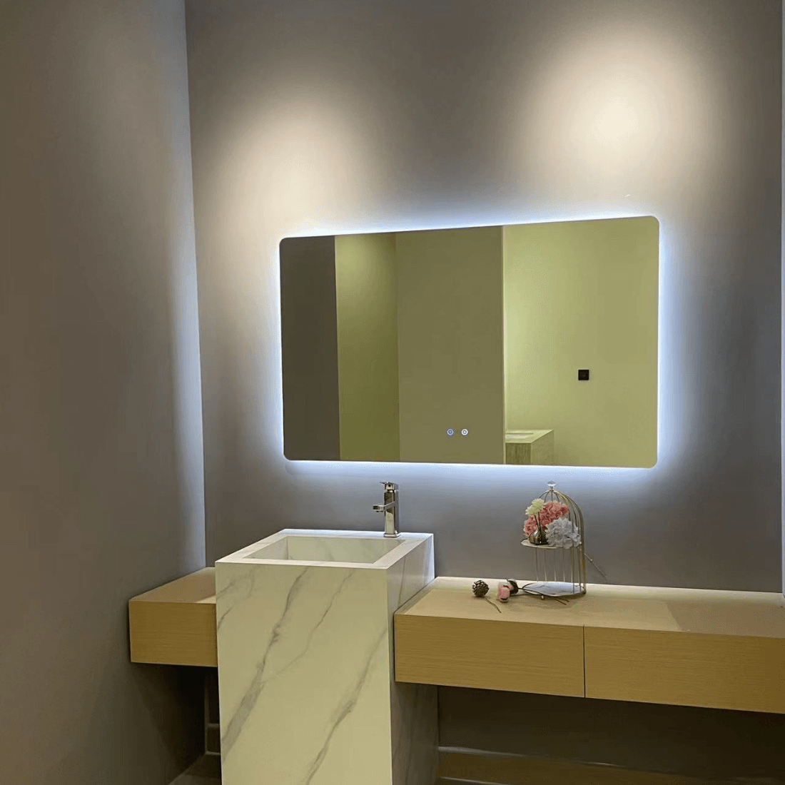 Large Rectangular LED Bathroom Mirror with Soft Backlight