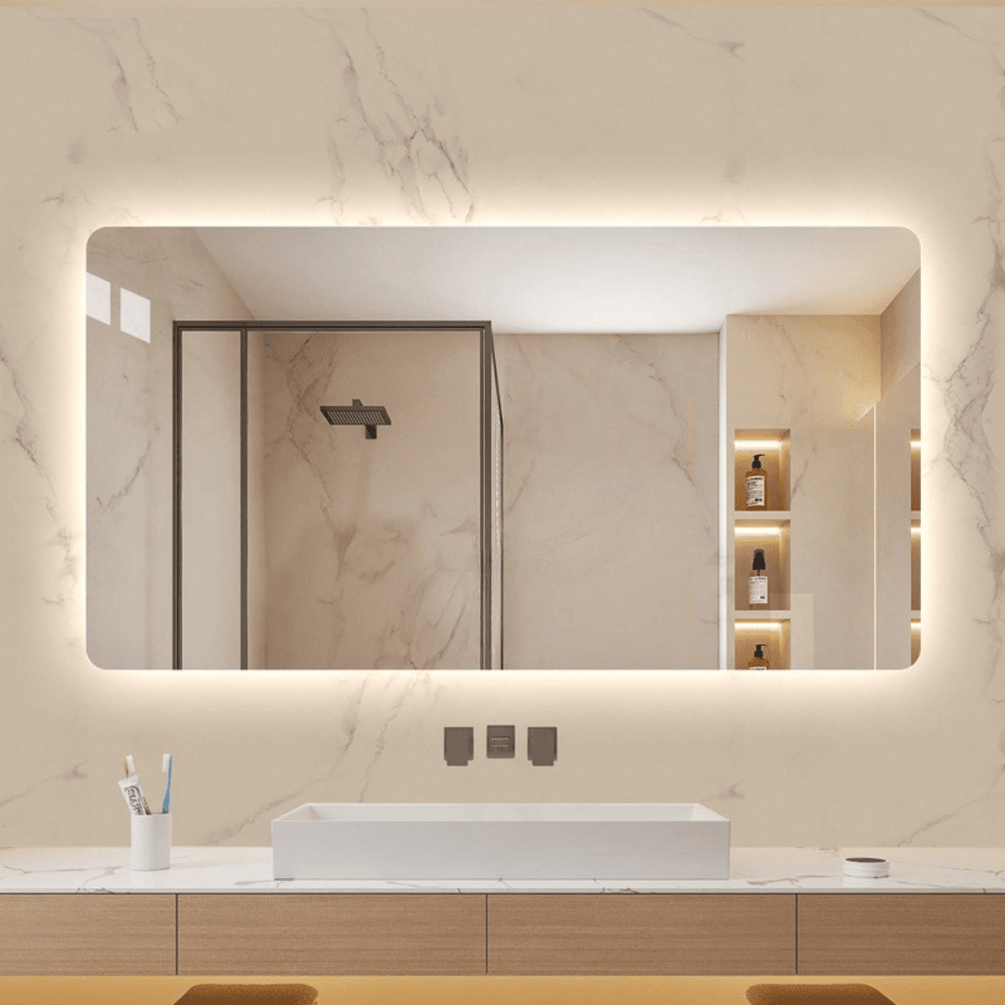Large Rectangular LED Bathroom Mirror with Soft Backlight