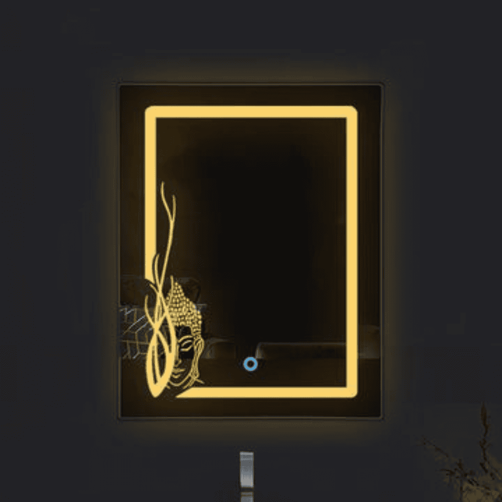 Rectangular Bathroom Mirror with Artistic Border Glow