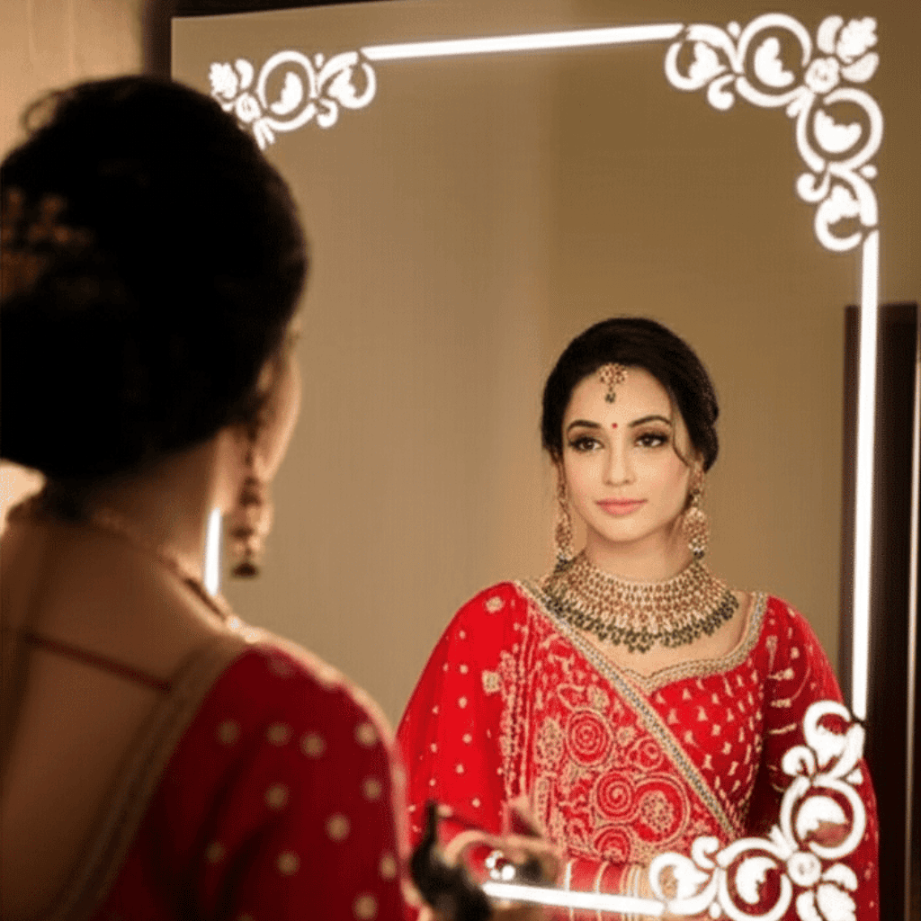 Floral Border LED Bathroom Mirror with Elegant Frame Design