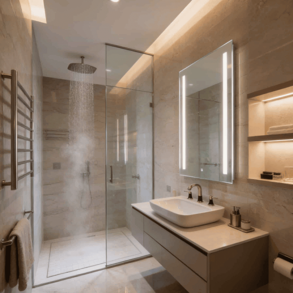 Minimalist LED Bathroom Mirror with Vertical Strips