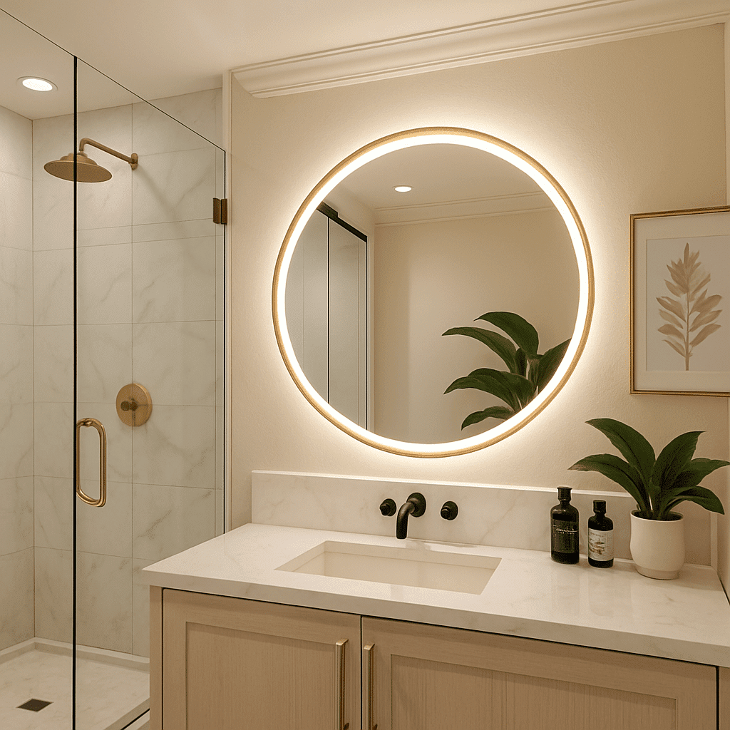 Modern Round LED Mirror with Ambient Glow