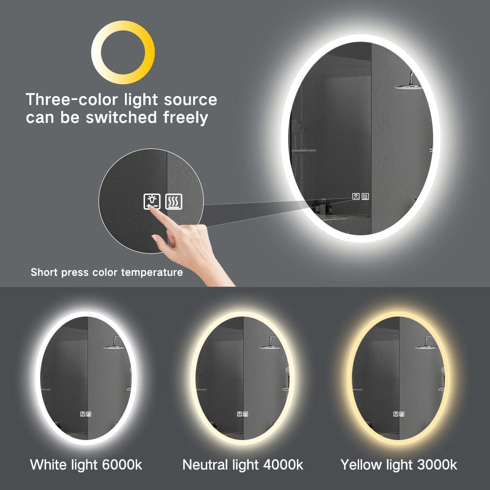 Premium Oval LED Bathroom Mirror – Smart Mirror with Defogger, Bluetooth & Custom Lighting