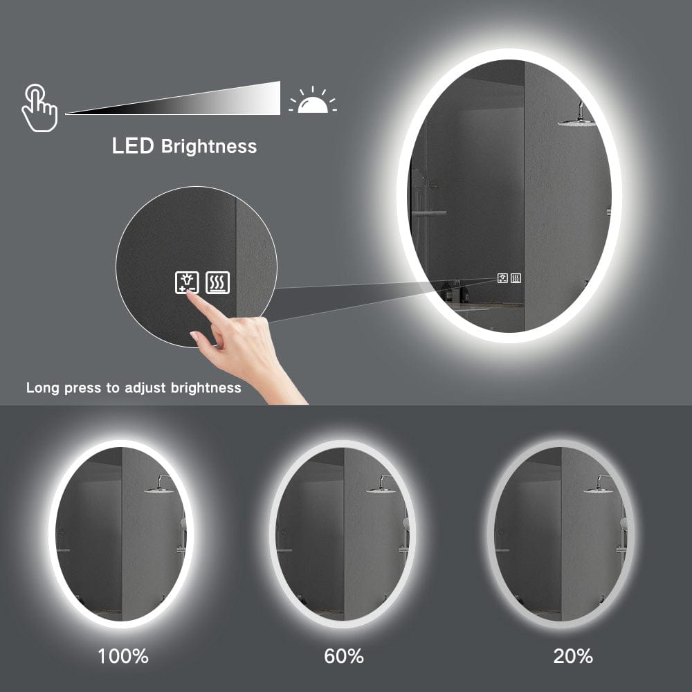 Premium Oval LED Bathroom Mirror – Smart Mirror with Defogger, Bluetooth & Custom Lighting