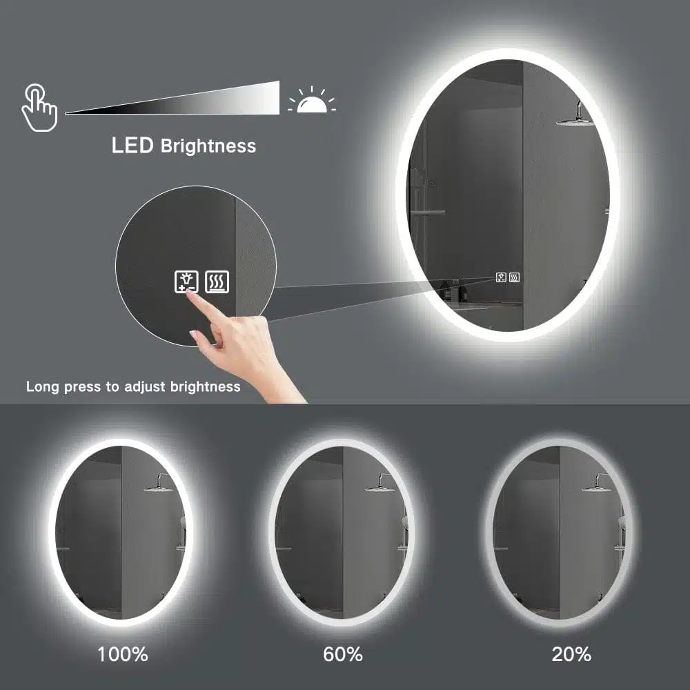 Premium Oval LED Bathroom Mirror – Smart Mirror with Defogger, Bluetooth & Custom Lighting