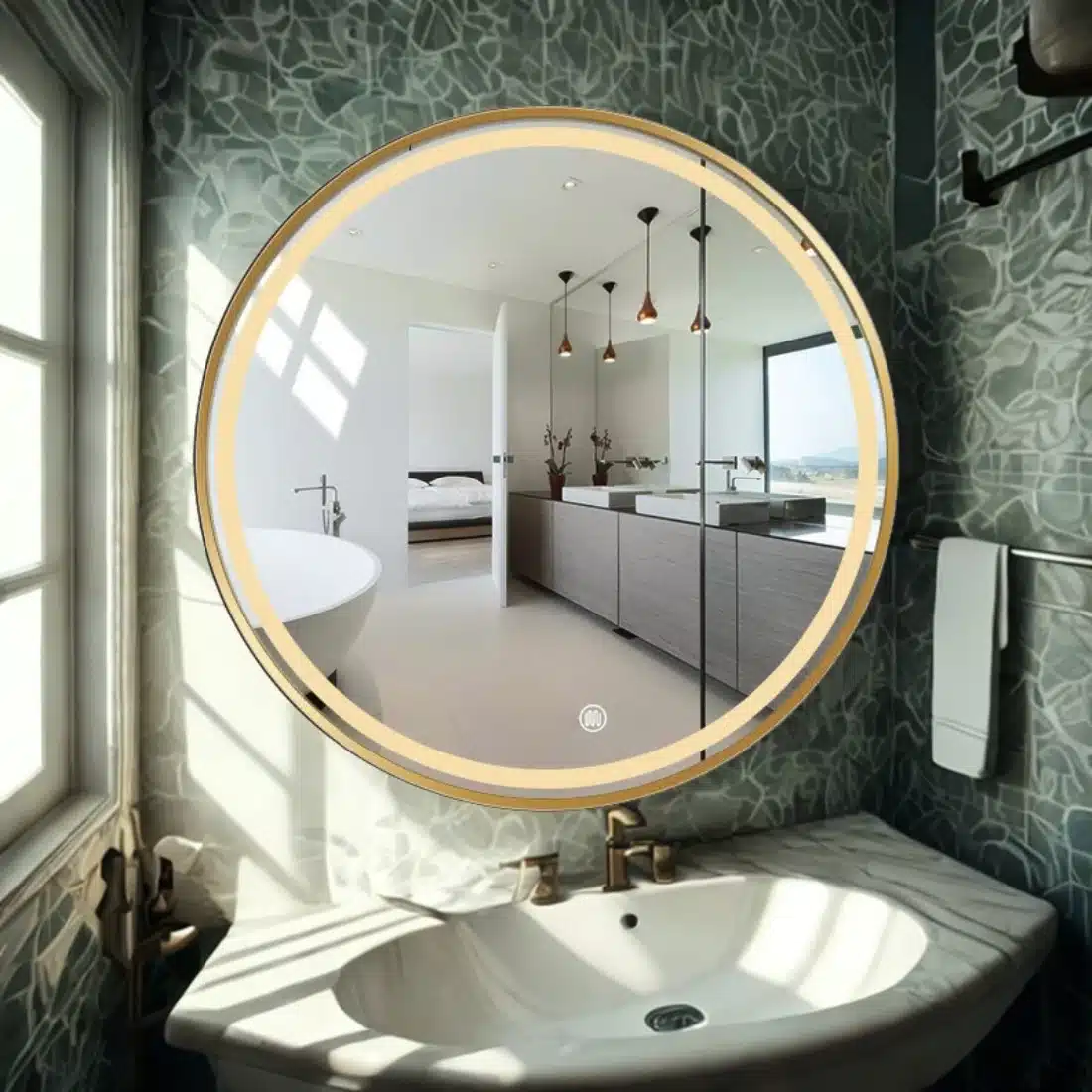 Modern Round LED Mirror with Ambient Glow