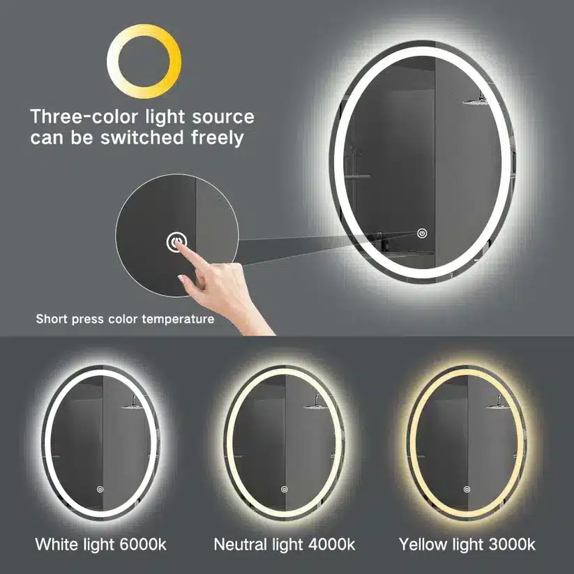 Minimalist Bathroom Vanity with Round LED Mirror & Soft Backlighting