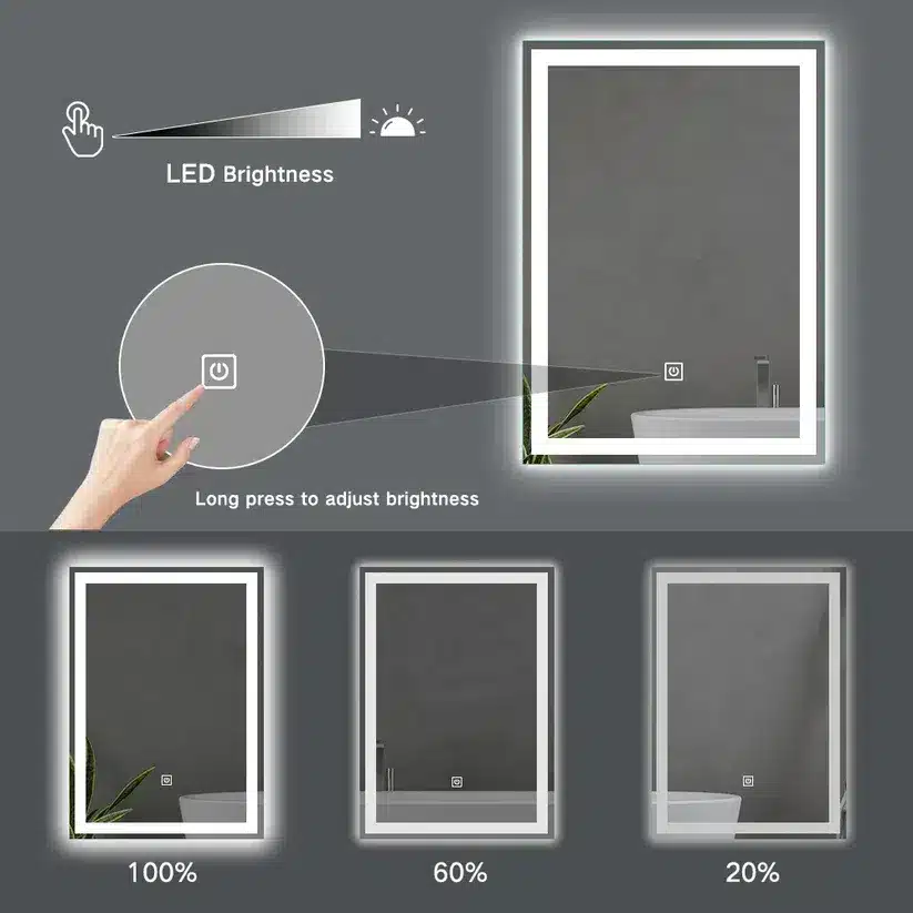 CrystalEdge Rectangular LED Bathroom Mirror – Wall Mounted & Anti-Fog