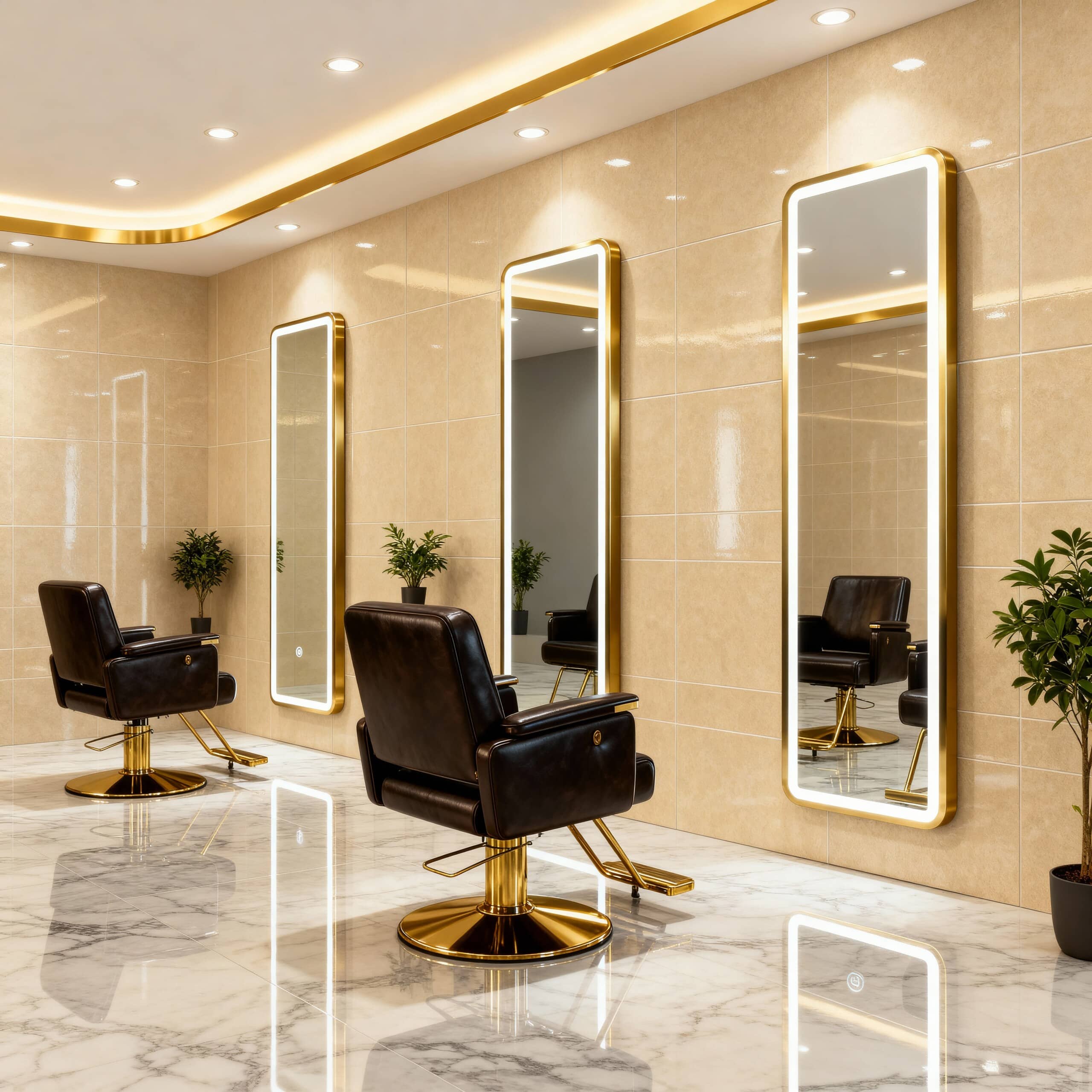 Luxury Bedroom Interior with Classic LED Mirror & Gold Accent Vanity