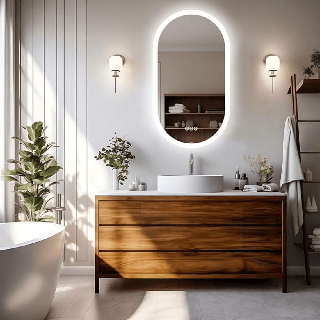 Oval Wooden Mirror Cabinet