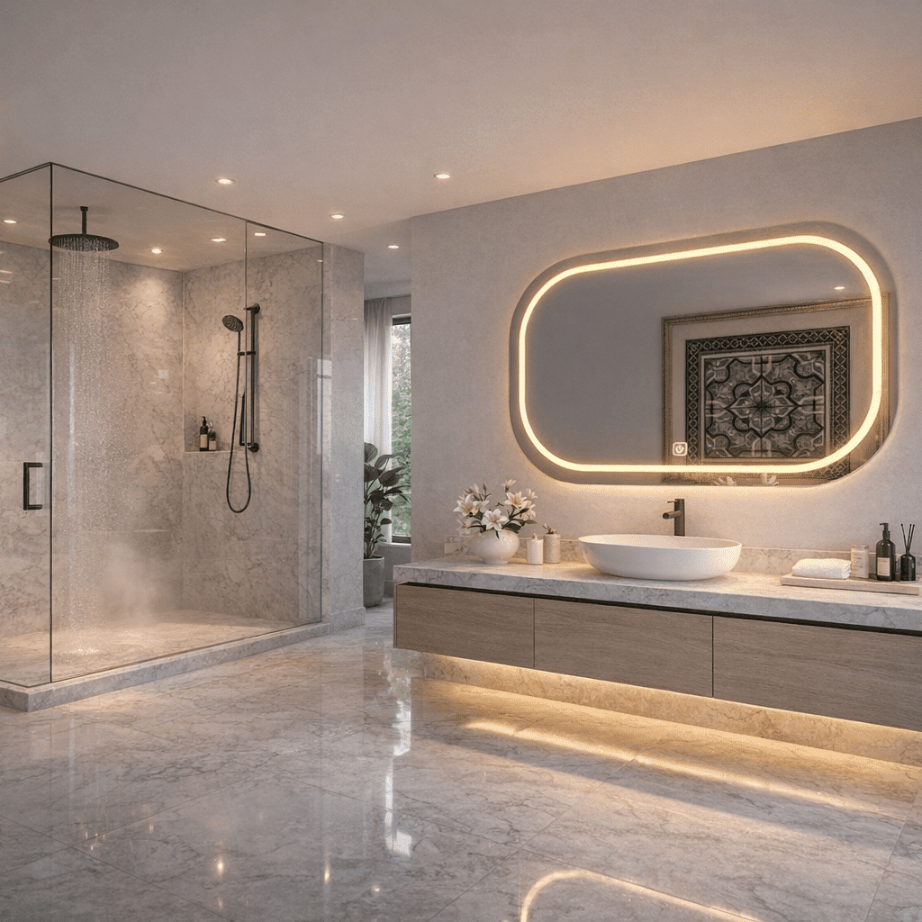 Frameless Oblong LED Mirror for Contemporary Bathrooms
