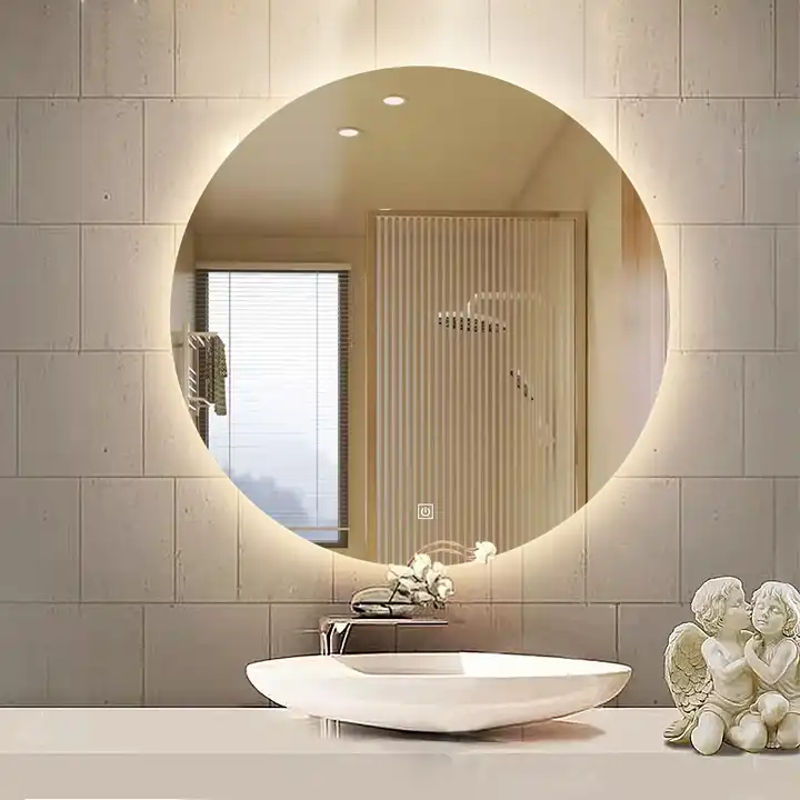 Round LED Mirror Cabinet – Grey Steel Storage