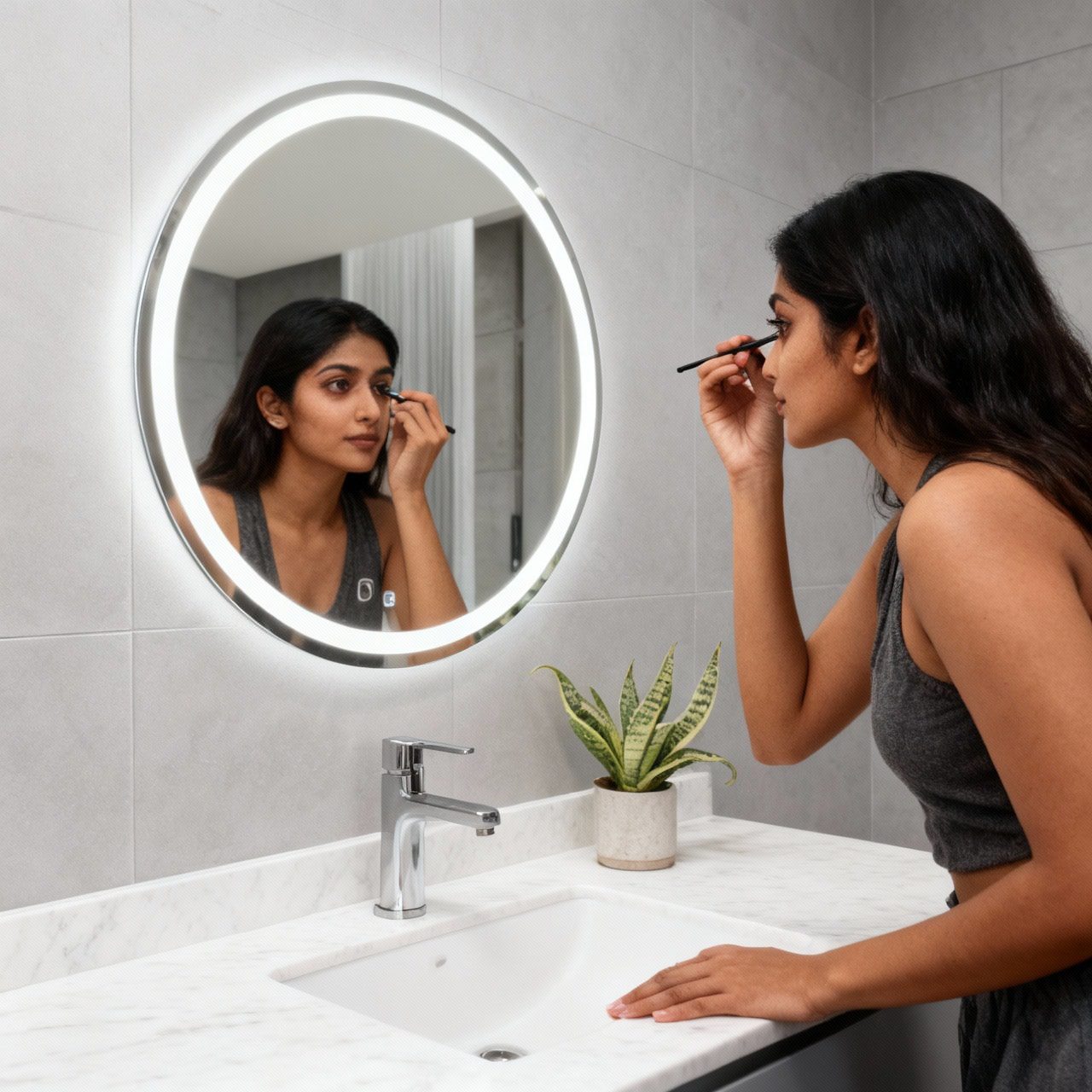 Modern Backlit Round Mirror with Sleek Design 1 Modern Backlit Round Mirror with Sleek Design 1