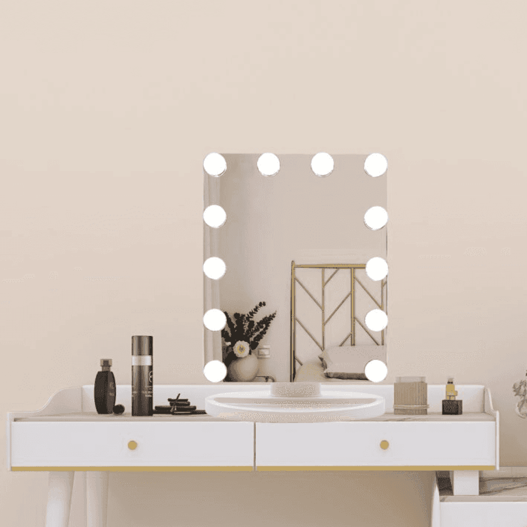 LM-311C Hollywood LED Makeup Mirror - 7-Day Dimming Memory & 3 Color Lights (24W, 60x50cm)