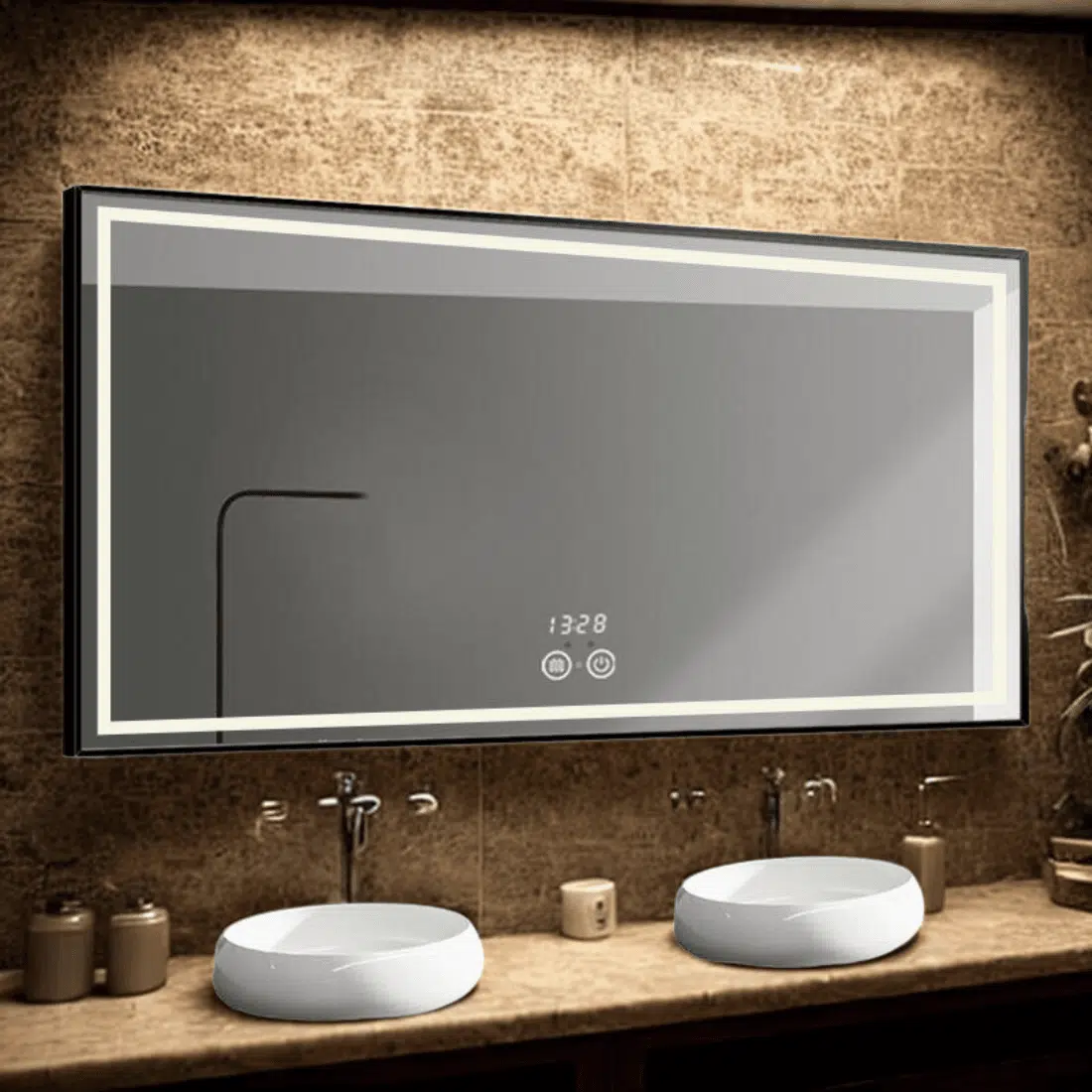 Modern Rectangle Curved Corner Bathroom Mirror with LED Lights – Waterproof Vanity Mirror (Multiple Sizes Available)