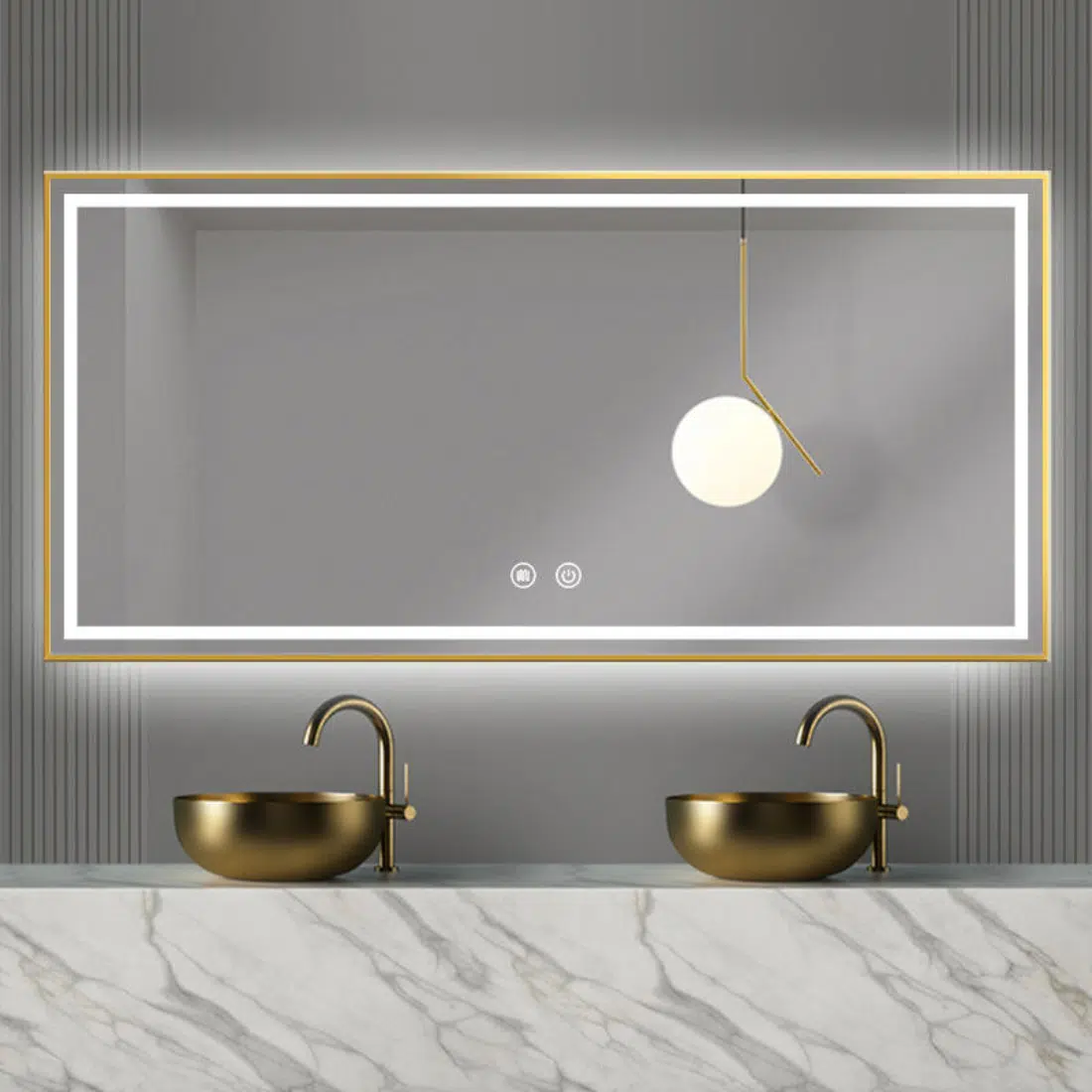 Modern Rectangle Curved Corner Bathroom Mirror with LED Lights – Waterproof Vanity Mirror (Multiple Sizes Available)